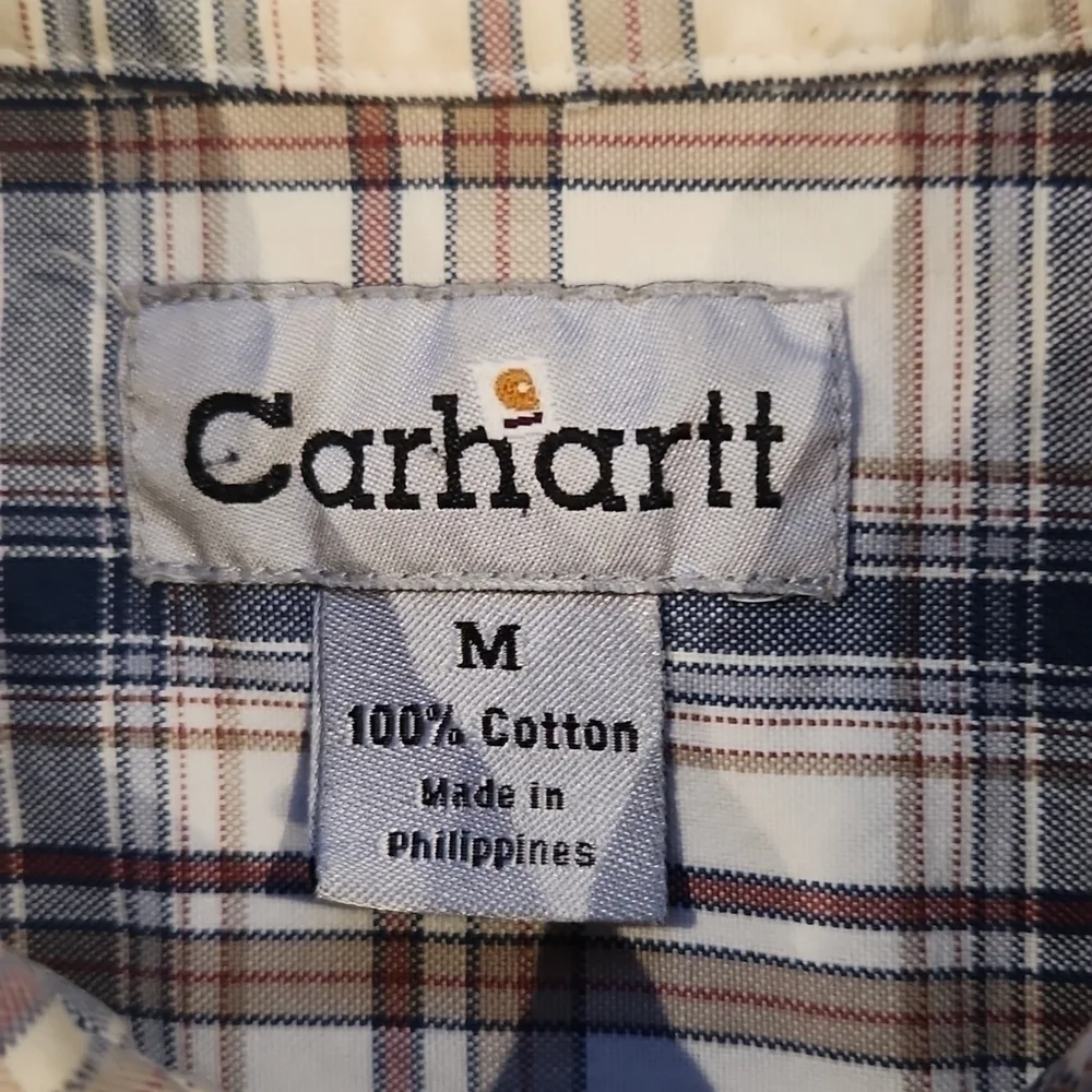 CARHARTT Tan & Blue Plaid Button-Up Work Shirt